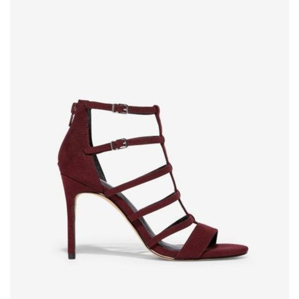Express Strappy Cage Heeled Sandals Burgundy